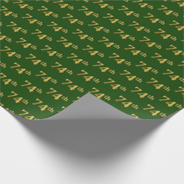 Green, Faux Gold 74th (Seventy-Fourth) Event Wrapping Paper (Corner)