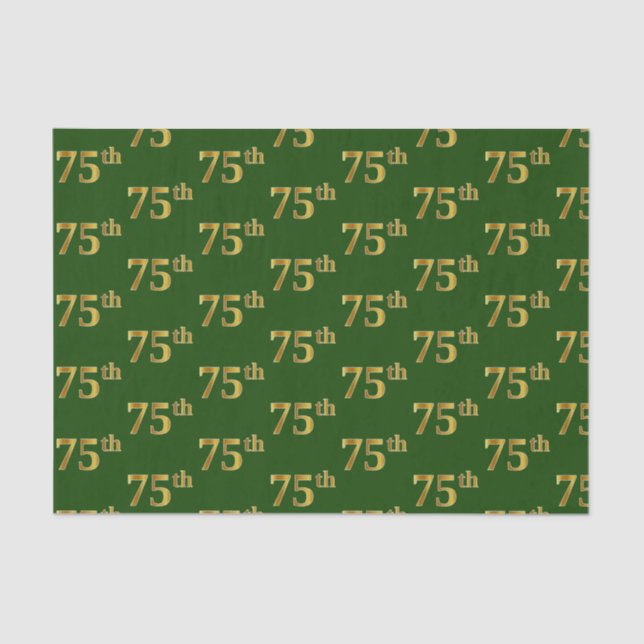 Green, Faux Gold 75th (Seventy-Fifth) Event Tissue Paper (Front)