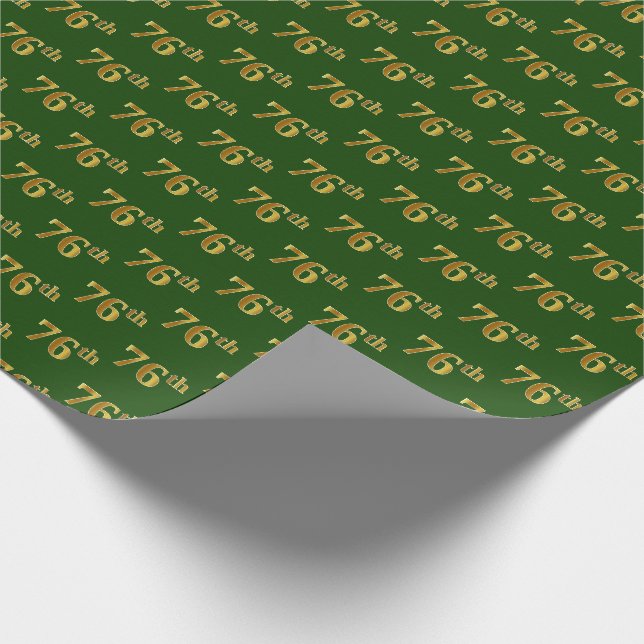 Green, Faux Gold 76th (Seventy-Sixth) Event Wrapping Paper (Corner)