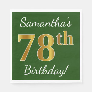Green, Faux Gold 78th Birthday + Custom Name Napkin