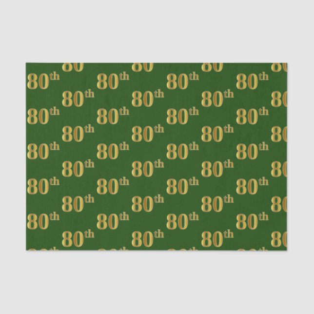 Green, Faux Gold 80th (Eightieth) Event Tissue Paper (Front)