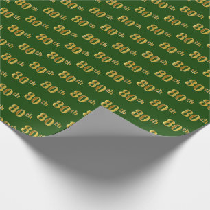 Green, Faux Gold 80th (Eightieth) Event Wrapping Paper