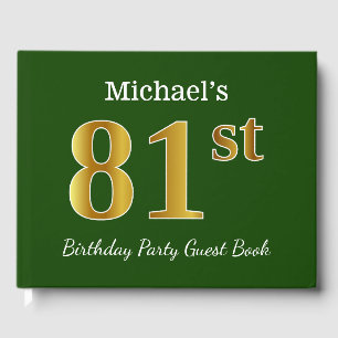 Green, Faux Gold 81st Birthday Party + Custom Name Guest Book