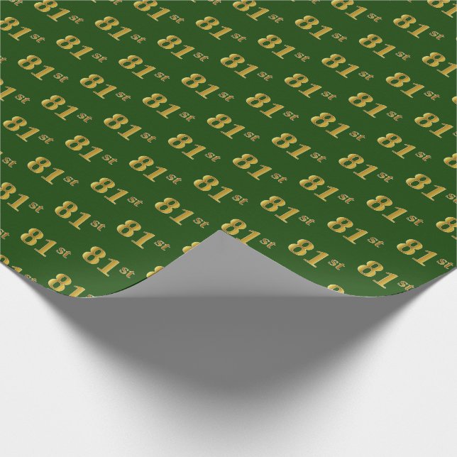 Green, Faux Gold 81st (Eighty-First) Event Wrapping Paper (Corner)