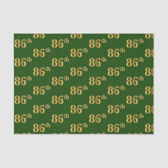 Green, Faux Gold 86th (Eighty-Sixth) Event Tissue Paper (Front)