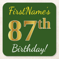 Green, Faux Gold 87th Birthday + Custom Name