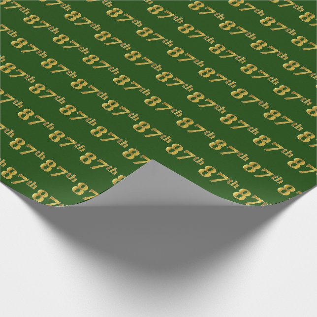 Green, Faux Gold 87th (Eighty-Seventh) Event Wrapping Paper (Corner)