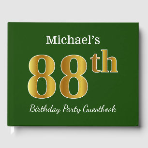 Green, Faux Gold 88th Birthday Party + Custom Name Guest Book
