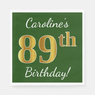 Green, Faux Gold 89th Birthday + Custom Name Napkin