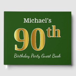 Green, Faux Gold 90th Birthday Party + Custom Name Guest Book