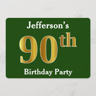 Green, Faux Gold 90th Birthday Party + Custom Name Invitation