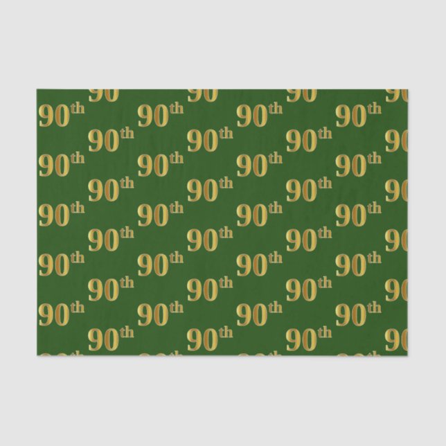 Green, Faux Gold 90th (Ninetieth) Event Tissue Paper (Front)