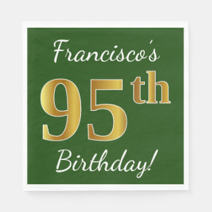 Green, Faux Gold 95th Birthday + Custom Name Napkin