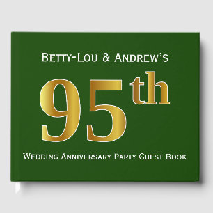 Green, Faux Gold 95th Wedding Anniversary Party Guest Book