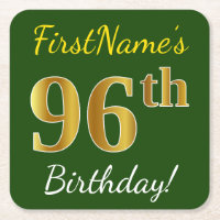 Green, Faux Gold 96th Birthday + Custom Name