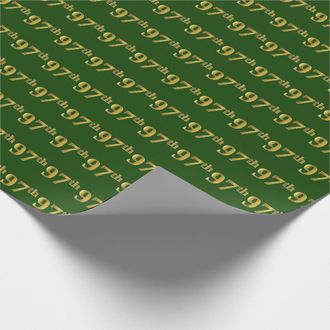 Green, Faux Gold 97th (Ninety-Seventh) Event Wrapping Paper (Corner)