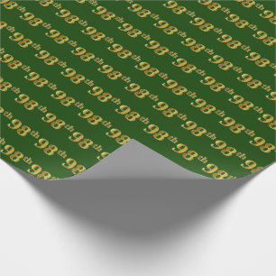 Green, Faux Gold 98th (Ninety-Eighth) Event Wrapping Paper