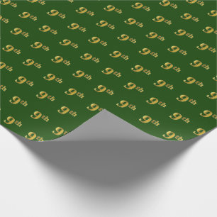 Green, Faux Gold 9th (Ninth) Event Wrapping Paper