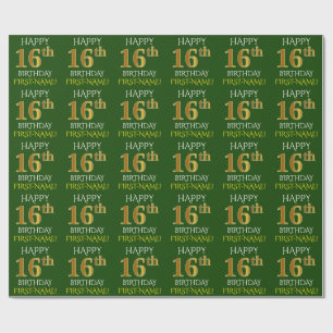 Green, Faux Gold "HAPPY 16th BIRTHDAY" Wrapping Paper