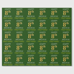 Green, Faux Gold "HAPPY 8th BIRTHDAY" Wrapping Paper