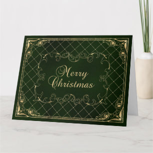 Green Faux Gold Ornate Border Merry Christmas Card