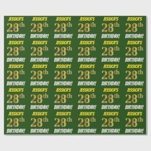 Green, Faux/Imitation Gold, "28th BIRTHDAY" Wrapping Paper