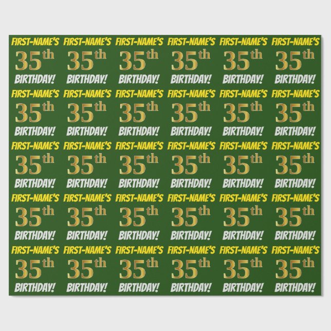 Green, Faux/Imitation Gold, "35th BIRTHDAY" Wrapping Paper (Flat)