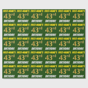 Green, Faux/Imitation Gold, "43rd BIRTHDAY" Wrapping Paper