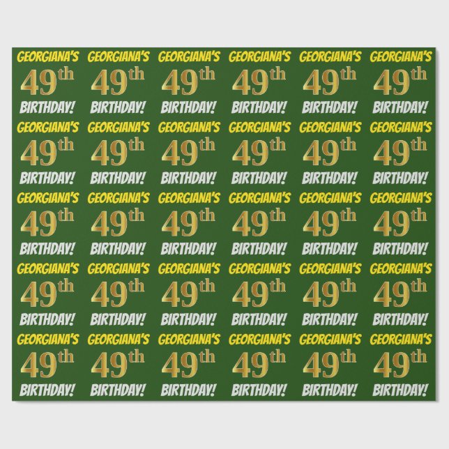 Green, Faux/Imitation Gold, "49th BIRTHDAY" Wrapping Paper (Flat)