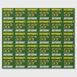 Green, Faux/Imitation Gold, "55th BIRTHDAY" Wrapping Paper