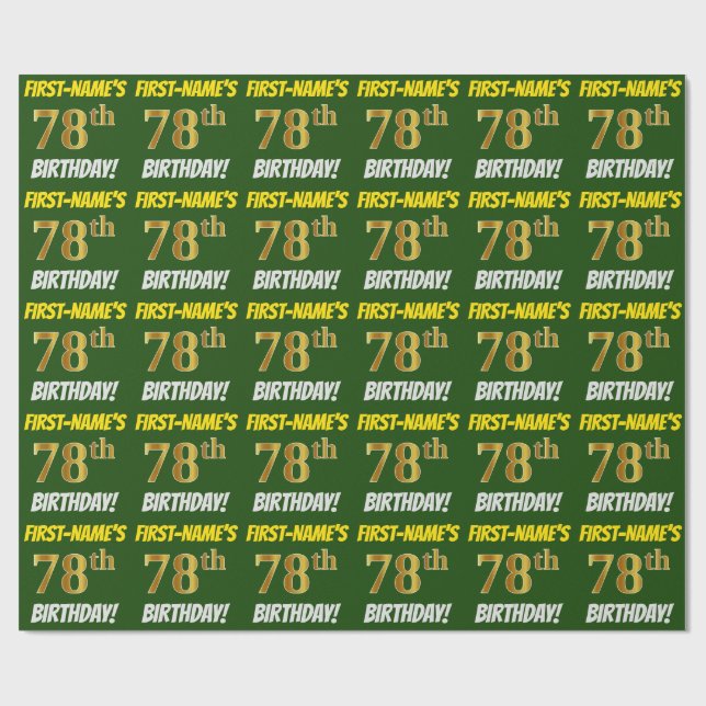 Green, Faux/Imitation Gold, "78th BIRTHDAY" Wrapping Paper (Flat)