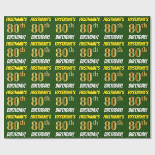 Green, Faux/Imitation Gold, "80th BIRTHDAY" Wrapping Paper