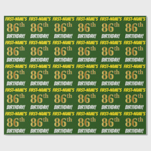 Green, Faux/Imitation Gold, "86th BIRTHDAY" Wrapping Paper
