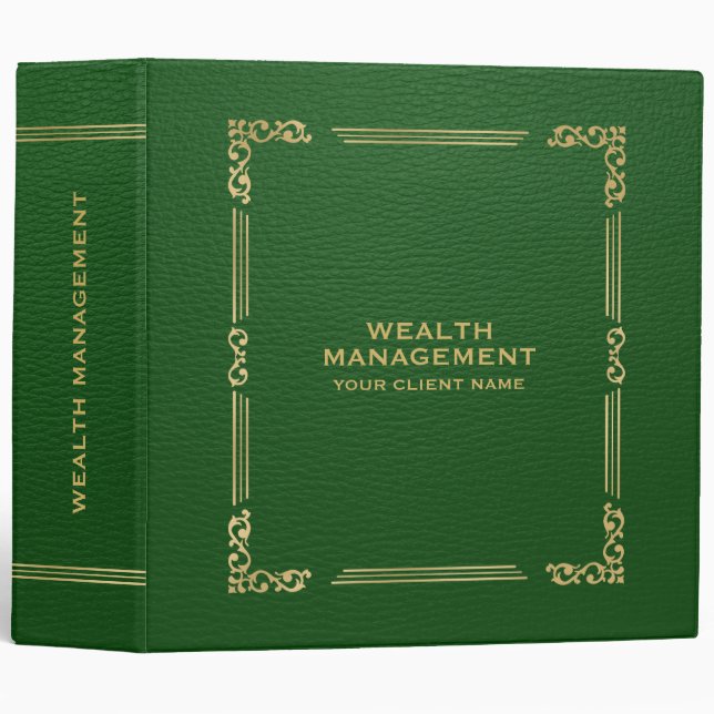 Green Faux Leather Elegant Vintage Gold Frame Binder (Front/Spine)