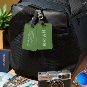 Green Faux Leather Texture Personalized Typography Luggage Tag