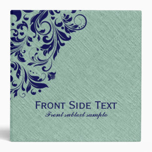Green Faux Linen Burlap Blue Floral Swirls Binder