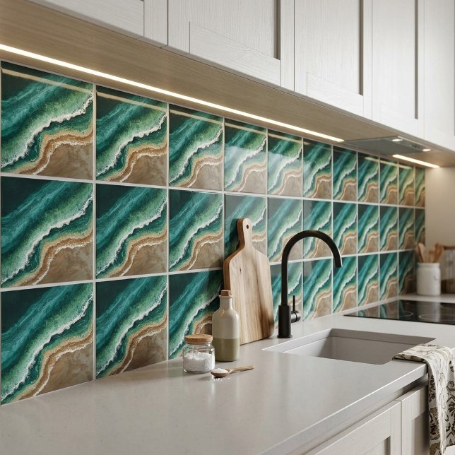 Green Faux Resin Waves Coastal Beach Tile (Creator Uploaded)