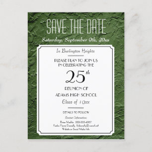 Green Faux Textured Party or Reunion Save the Date Announcement Postcard