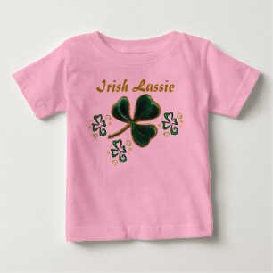 Green Faux Velvet Clover Irish Lassie Baby T-Shirt
