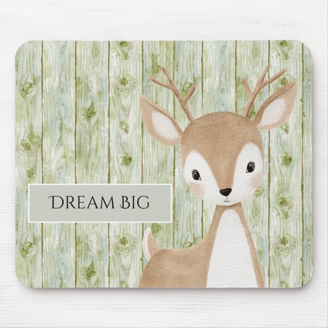 Green Faux Wood Cute Deer Mouse Pad (Front)