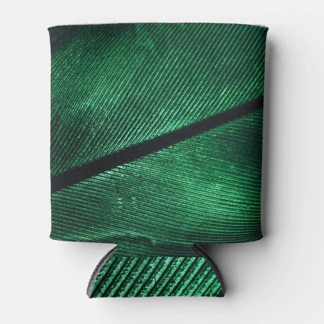 Green Feather, Beautiful Pattern Texture. Can Cooler (Front)