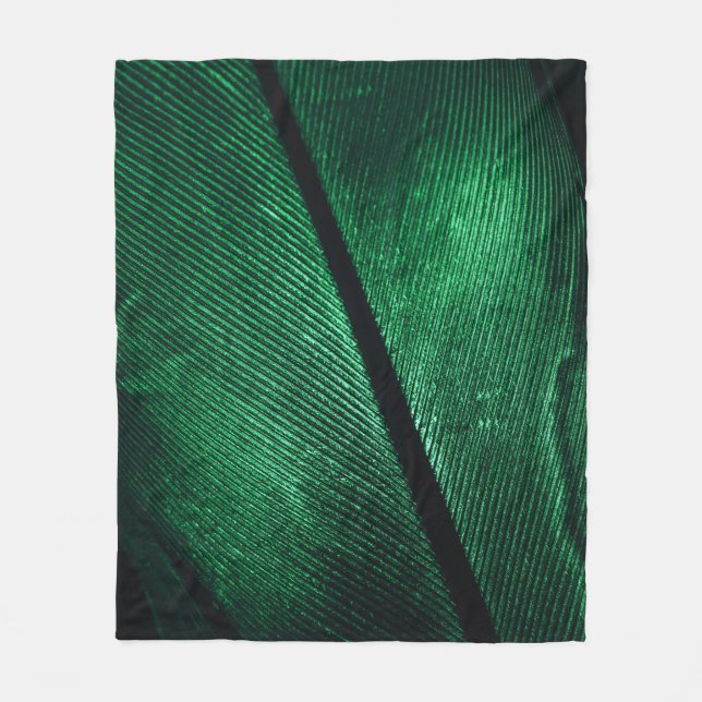 Green Feather, Beautiful Pattern Texture. Fleece Blanket (Front)