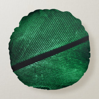 Green Feather, Beautiful Pattern Texture. Round Pillow