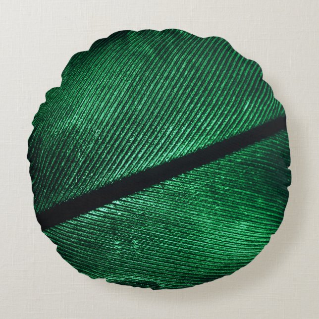 Green Feather, Beautiful Pattern Texture. Round Pillow (Front)