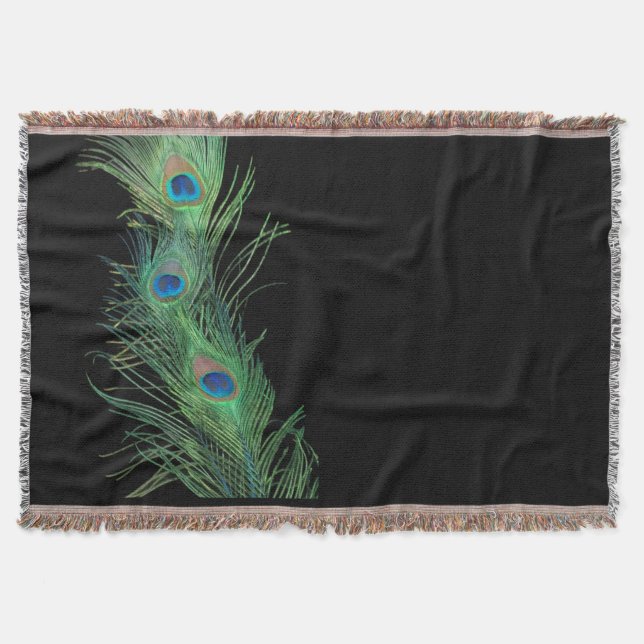 Green Feathers with Black Sill Life Throw Blanket (Front)