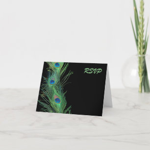 Green Feathers with Black Wedding RSVP Invitation