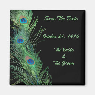 Green Feathers with Black Wedding Save the Date Magnet