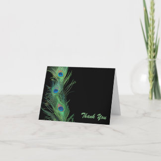 Green Feathers with Black Wedding Thank You Card