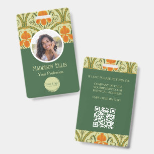 Green Feminine Floral Art Nouveau Employee Badge