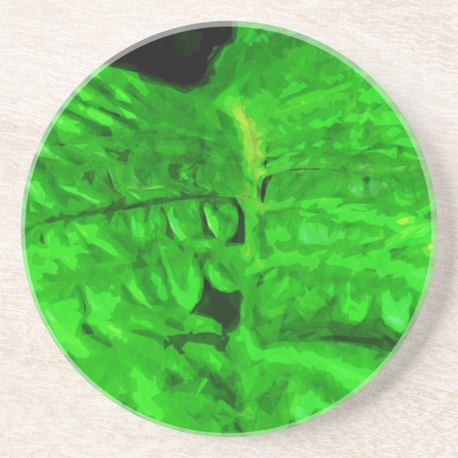 Green Fern Abstract Impressionism Coaster (Front)